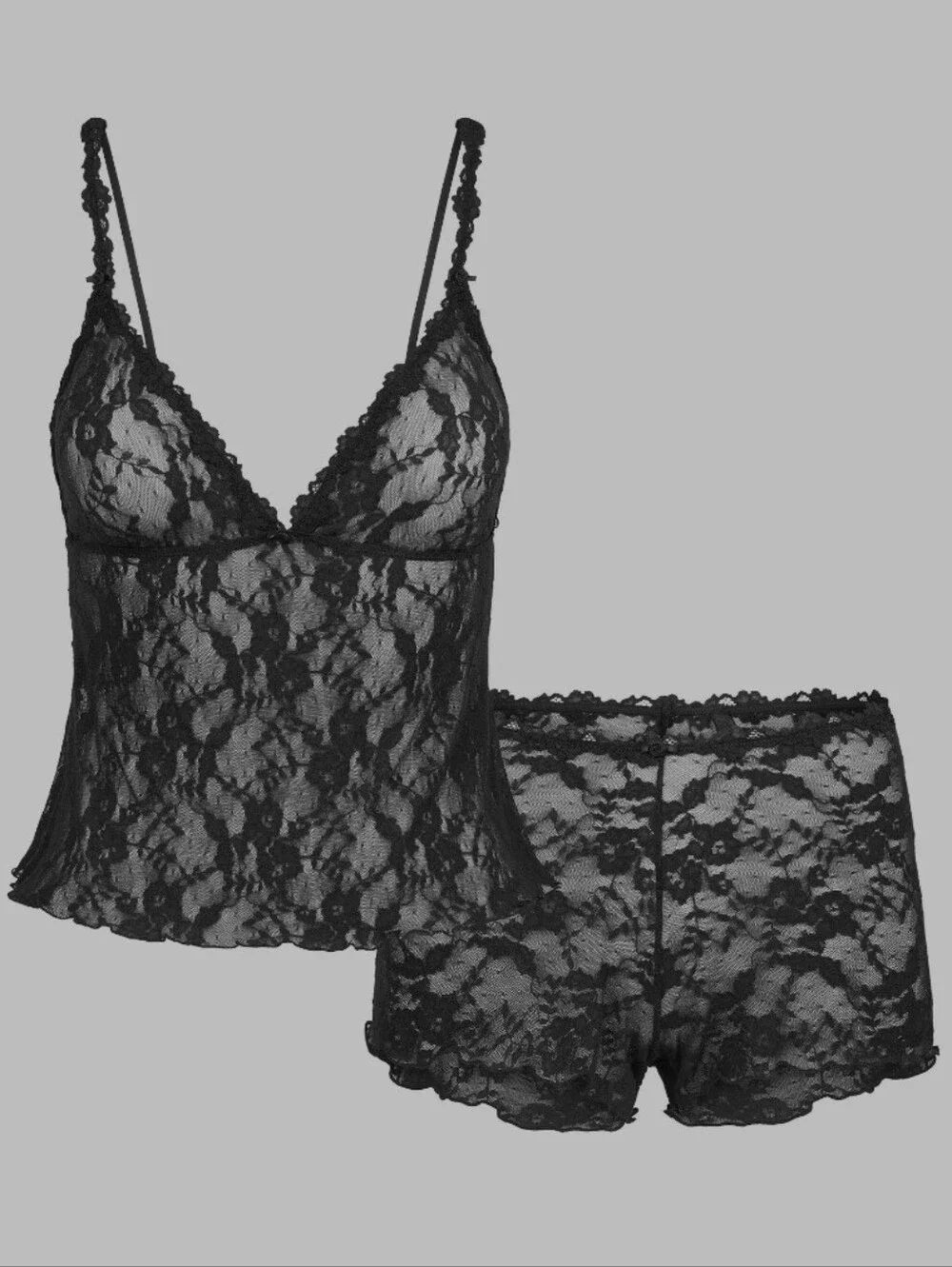 SKIMS Stretch Lace Triangle Cami and Short Set L